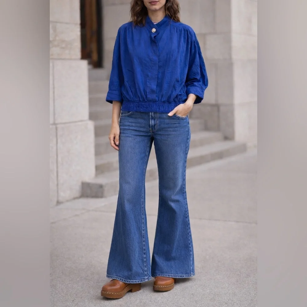 Vintage cotton cobalt blue top by Alice Martin pullover with pockets - Picture 6 of 12